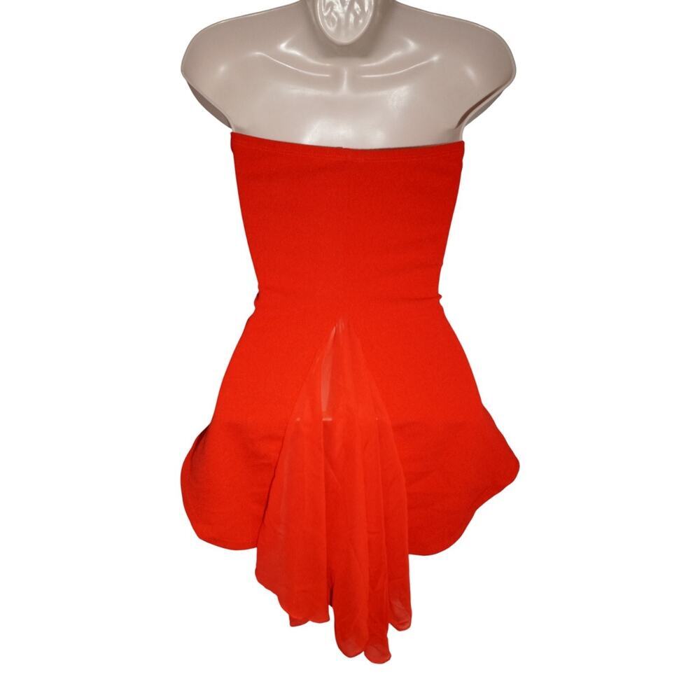 Y2K Red Strapless Corset Peplum Top High Low Hem Burlesque Coquette M - Picture 3 of 14